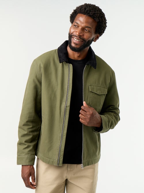 Blouson court zippé avec col contrasté en velours - Kiabi