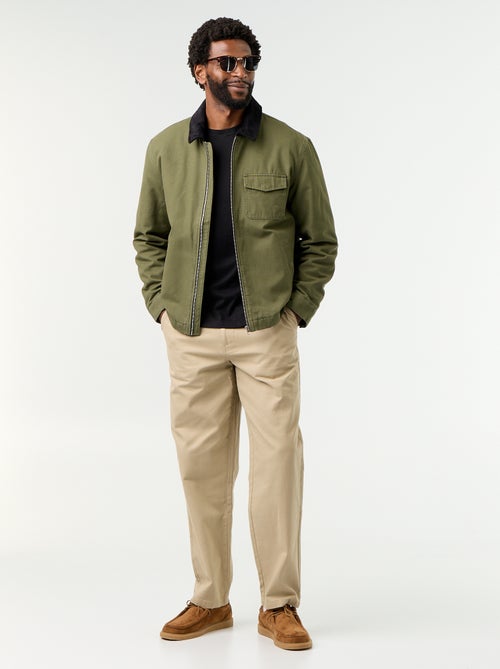 Blouson court zippé avec col contrasté en velours - Kiabi