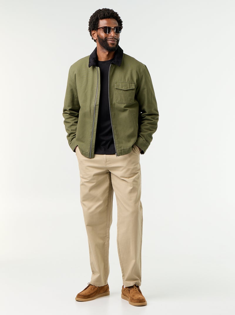 Blouson court zippé avec col contrasté en velours Vert - Kiabi