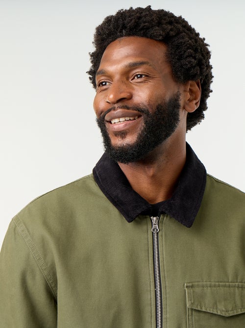 Blouson court zippé avec col contrasté en velours - Kiabi