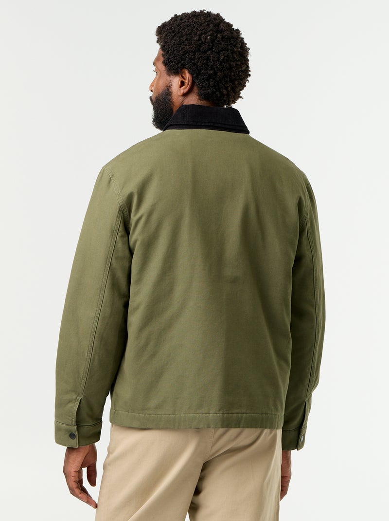 Blouson court zippé avec col contrasté en velours Vert - Kiabi