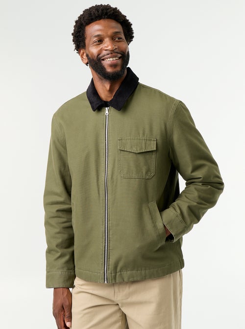 Blouson court zippé avec col contrasté en velours - Kiabi