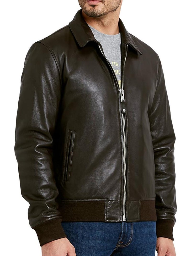 Blouson cuir Homme Schott Mens Leather Marron cappuccino - Kiabi
