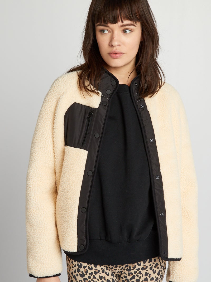 Blouson effet moutonné Beige/noir - Kiabi
