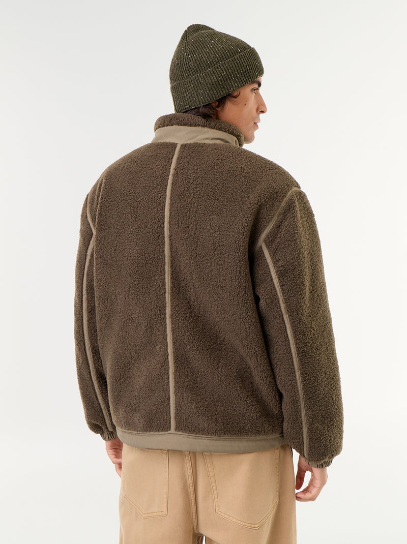 Blouson effet moutonné Kaki - Kiabi