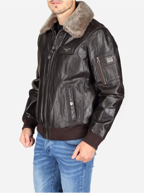 Blouson en cuir col fourré - redskins - Kiabi Blouson en cuir col fourré - redskins - Kiabi