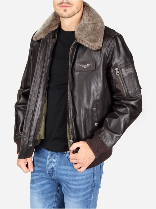 Blouson en cuir col fourré - redskins - Kiabi Blouson en cuir col fourré - redskins - Kiabi