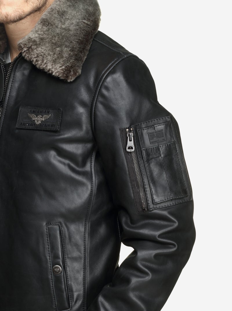 Blouson en cuir col fourré - redskins Noir - Kiabi