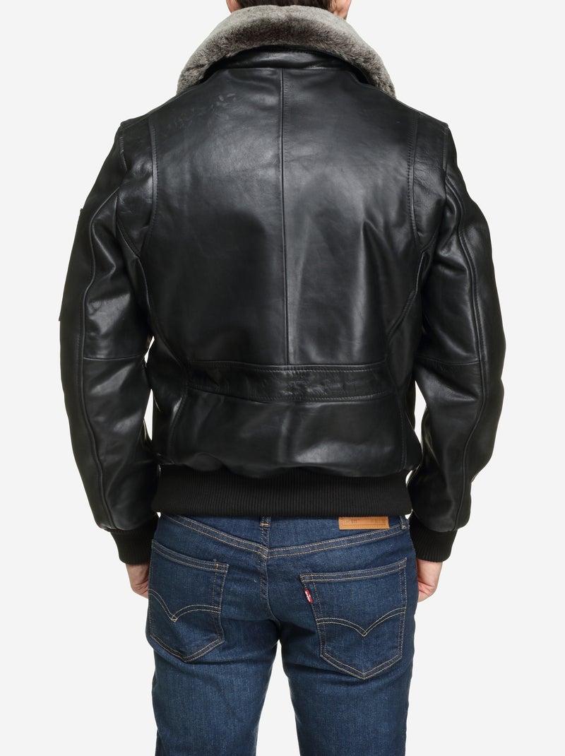 Blouson en cuir col fourré - redskins Noir - Kiabi