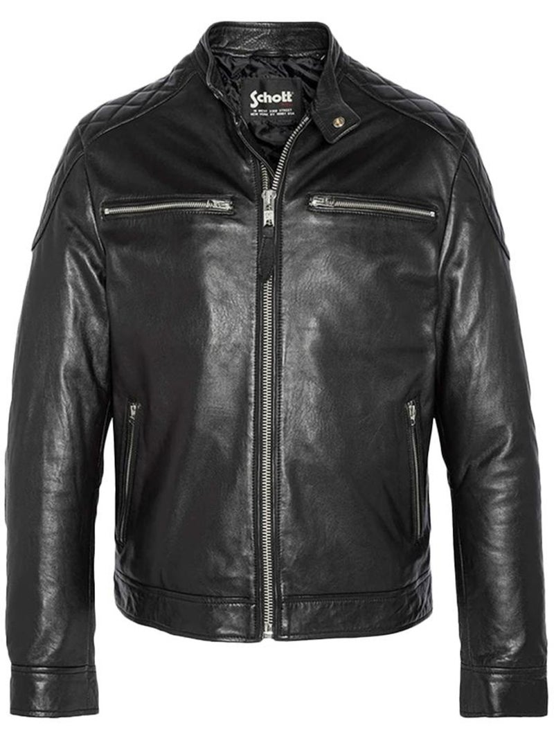Blouson en cuir Homme Schott Blouson Noir - Kiabi