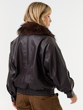 Blouson en faux cuir oversize avec col en fourrure amovible
