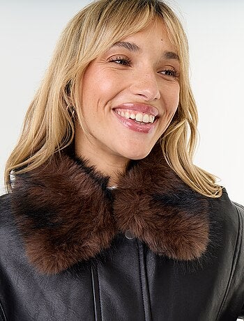 Blouson en faux cuir oversize avec col en fourrure amovible