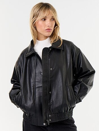 Blouson en faux cuir oversize avec col en fourrure amovible