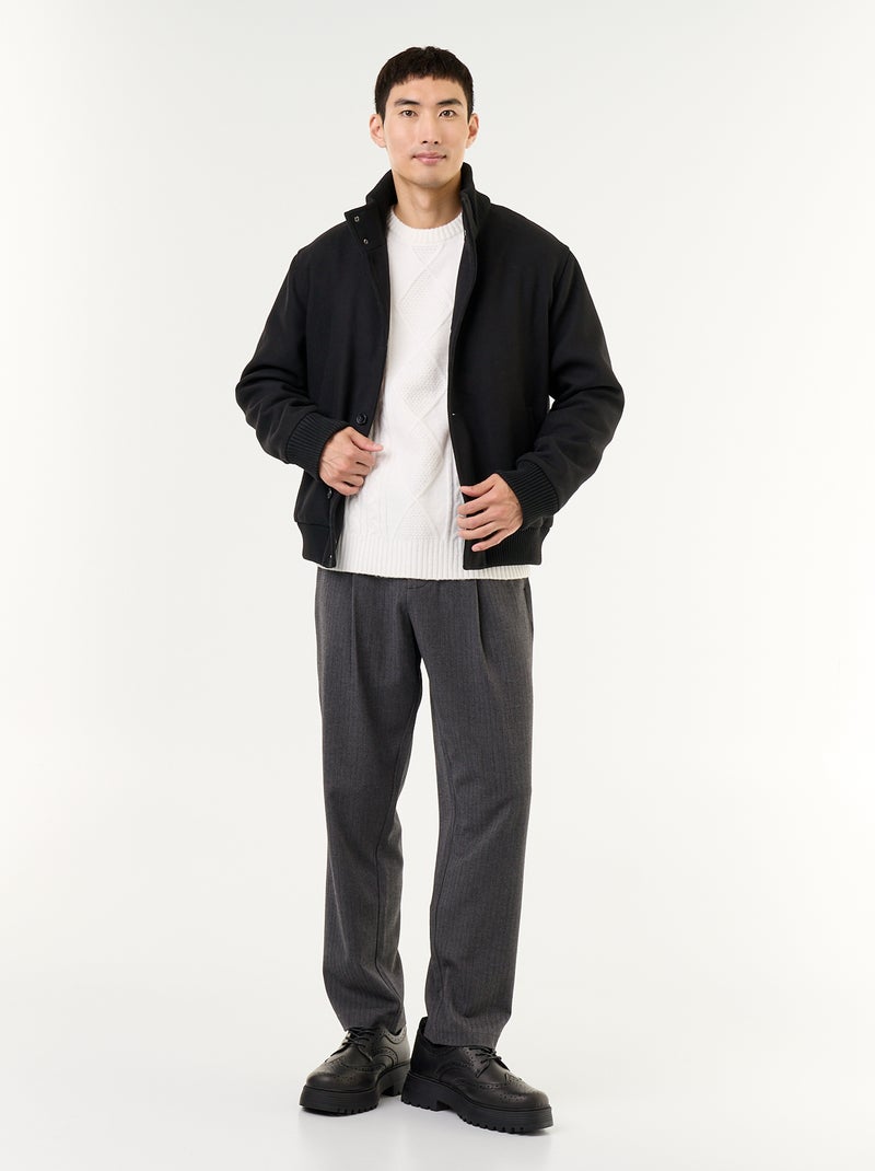 Blouson en faux lainage boutonné Noir - Kiabi