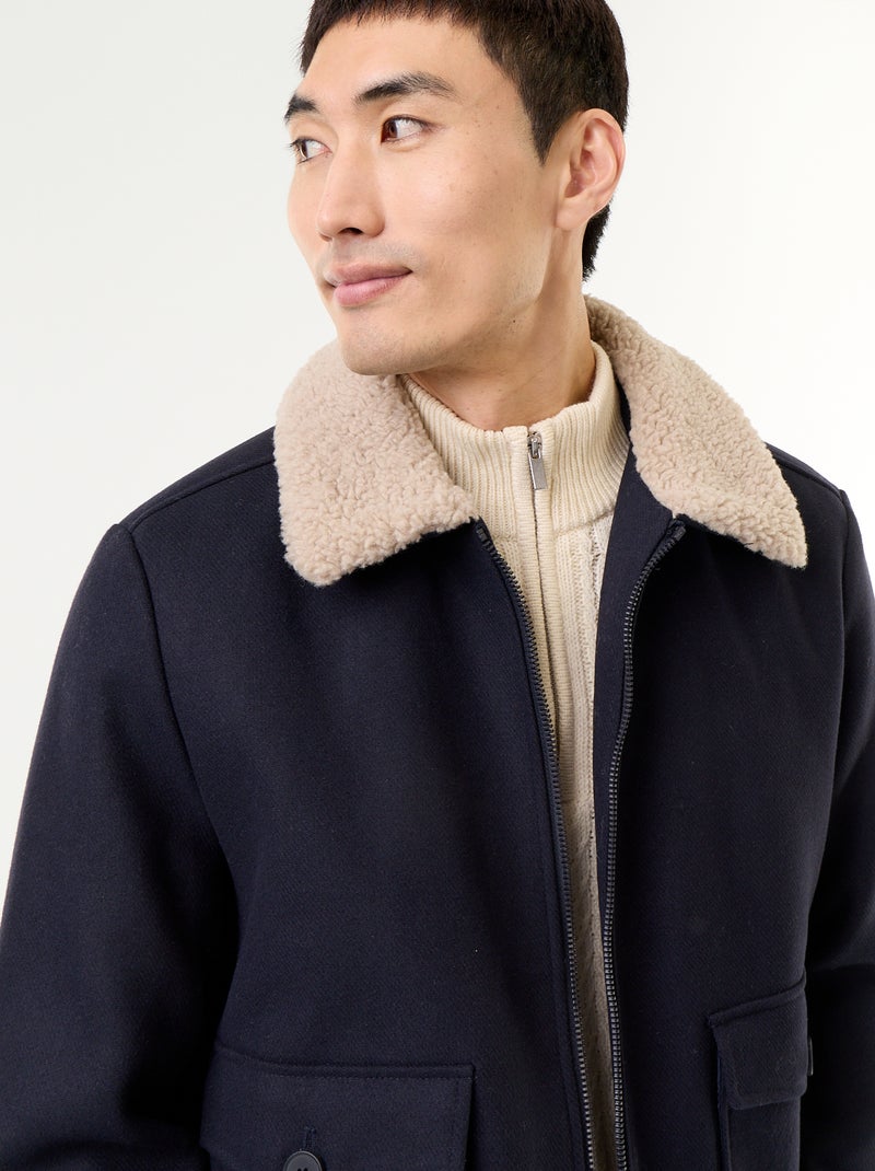 Blouson en faux lainage col effet moutonné Bleu - Kiabi