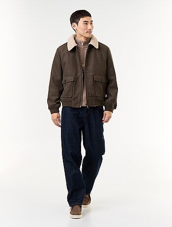 Blouson en faux lainage col effet moutonné