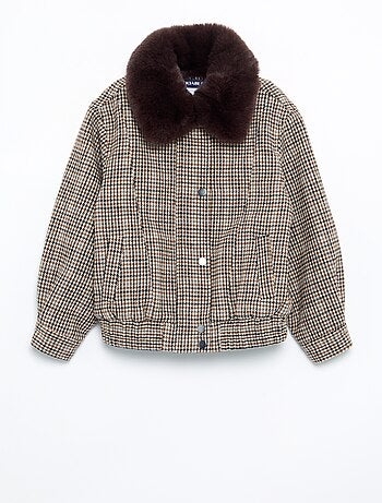 Blouson en faux lainage oversize avec col en fourrure amovible