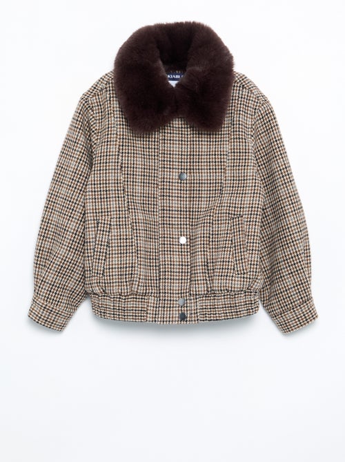 Blouson en faux lainage oversize avec col en fourrure amovible - Kiabi