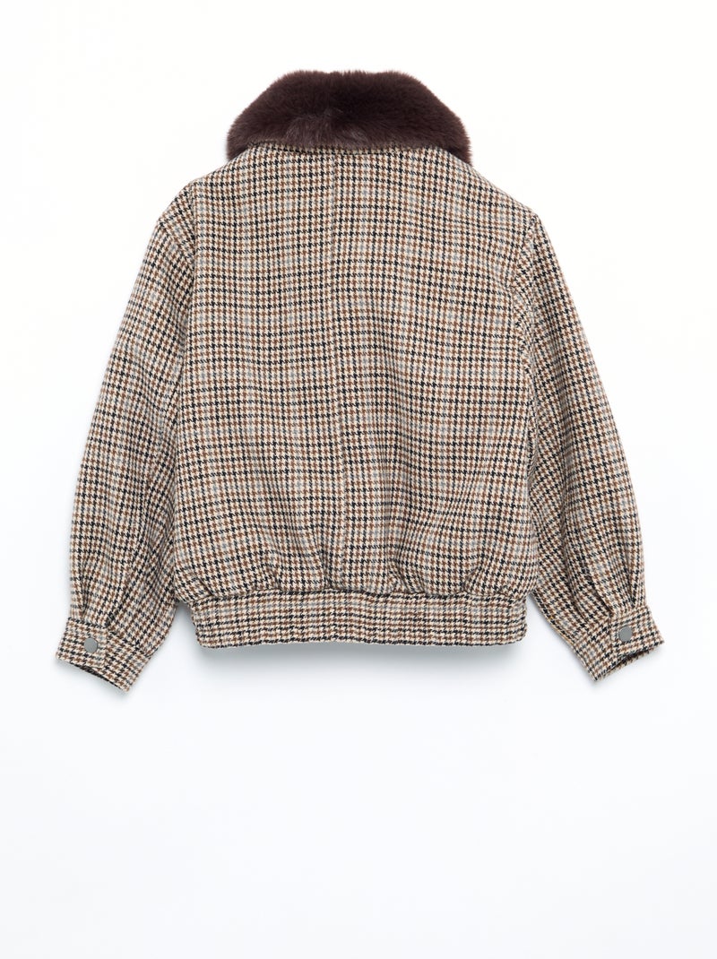 Blouson en faux lainage oversize avec col en fourrure amovible Beige - Kiabi