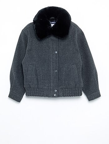 Blouson en faux lainage oversize avec col en fourrure amovible