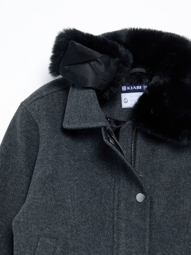 Blouson en faux lainage oversize avec col en fourrure amovible Gris - Kiabi