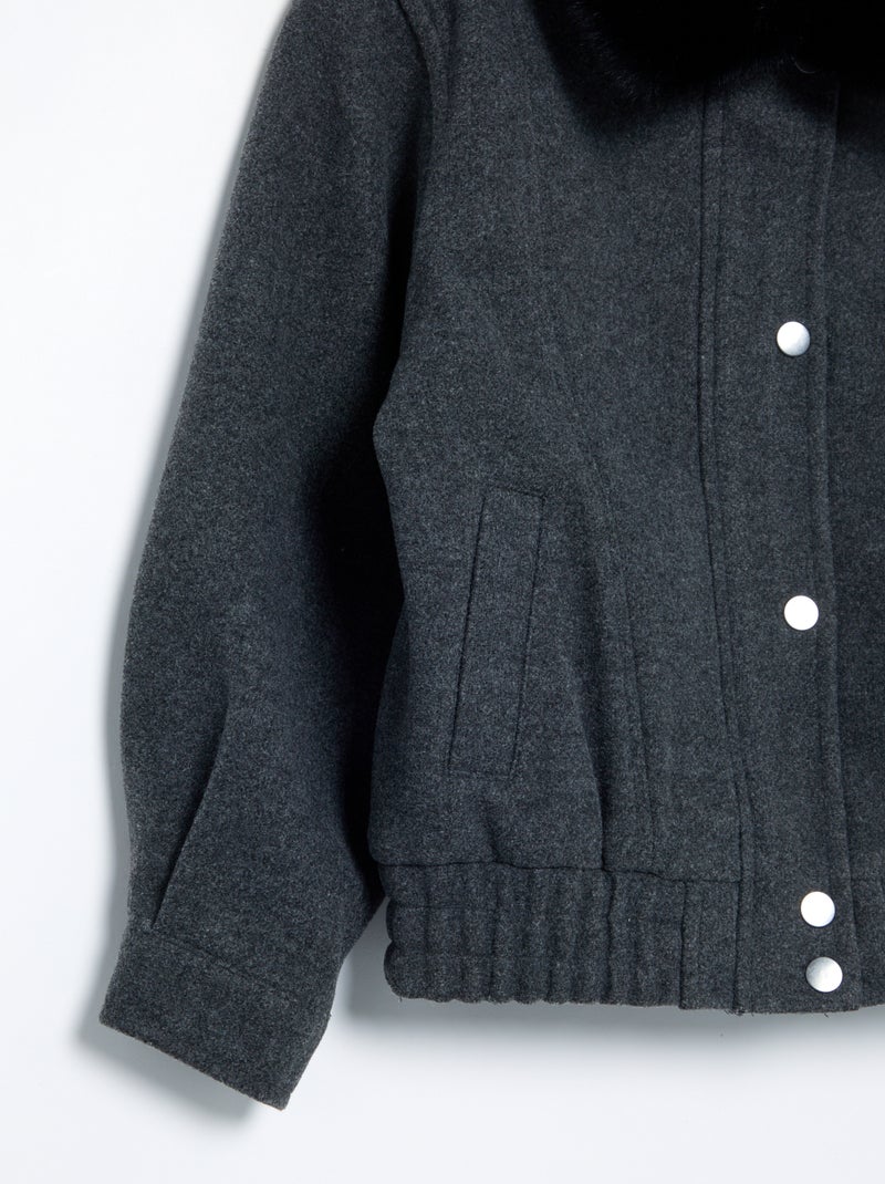 Blouson en faux lainage oversize avec col en fourrure amovible Gris - Kiabi