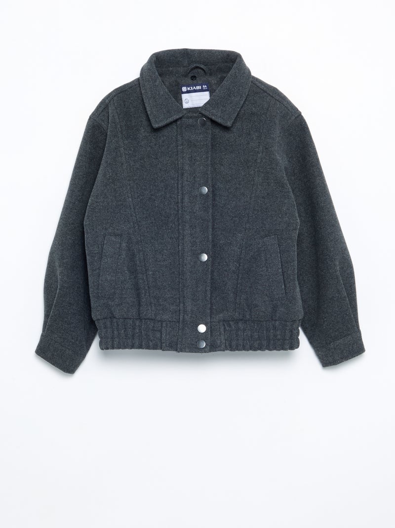 Blouson en faux lainage oversize avec col en fourrure amovible Gris - Kiabi
