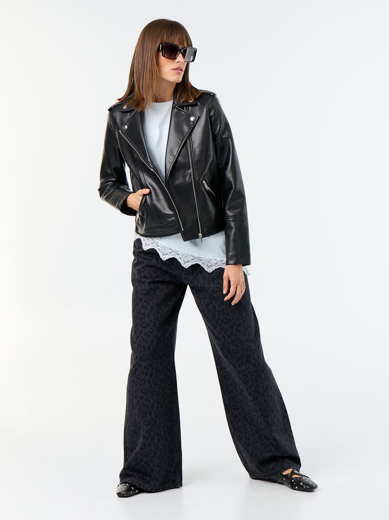 Blouson en simili à col cranté Noir - Kiabi