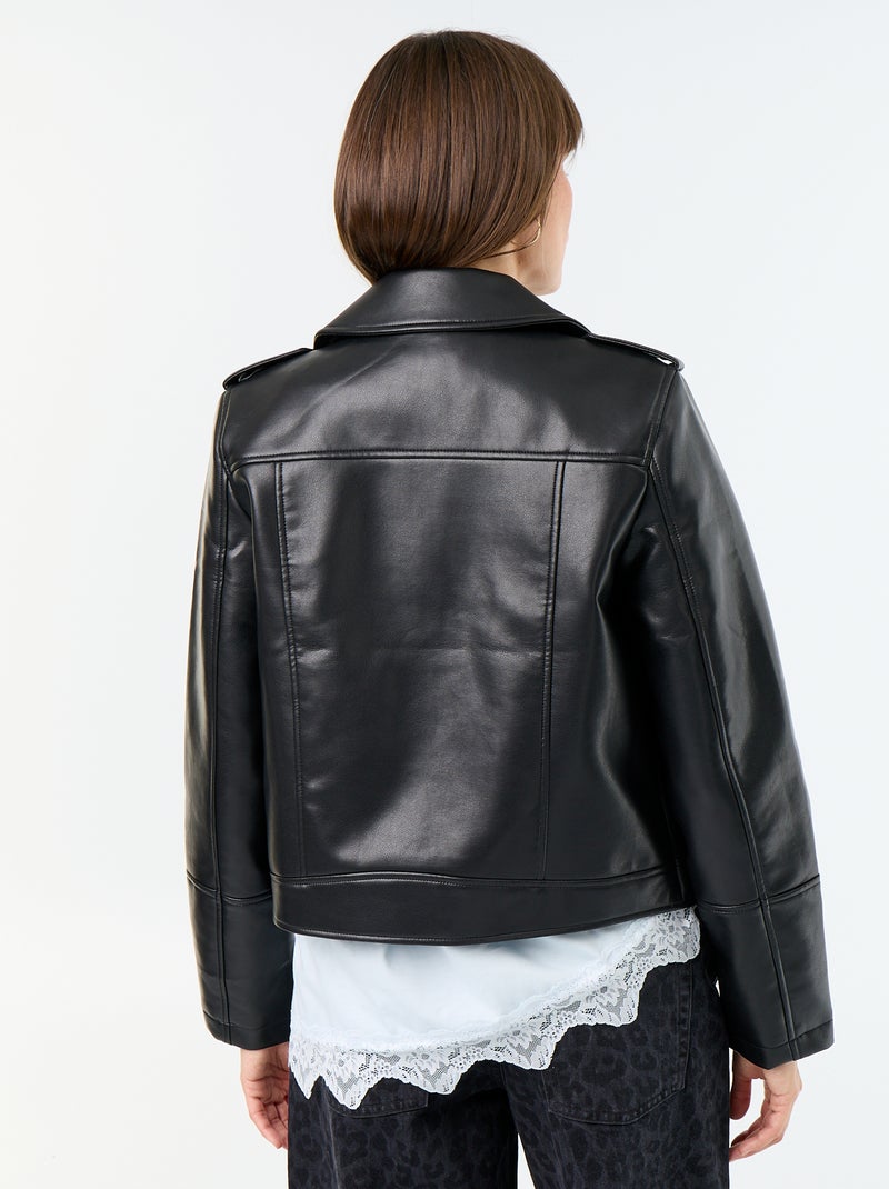 Blouson en simili à col cranté Noir - Kiabi