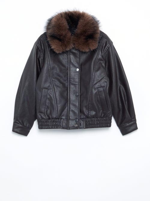 Blouson en simili avec col amovible en fourrure - Kiabi