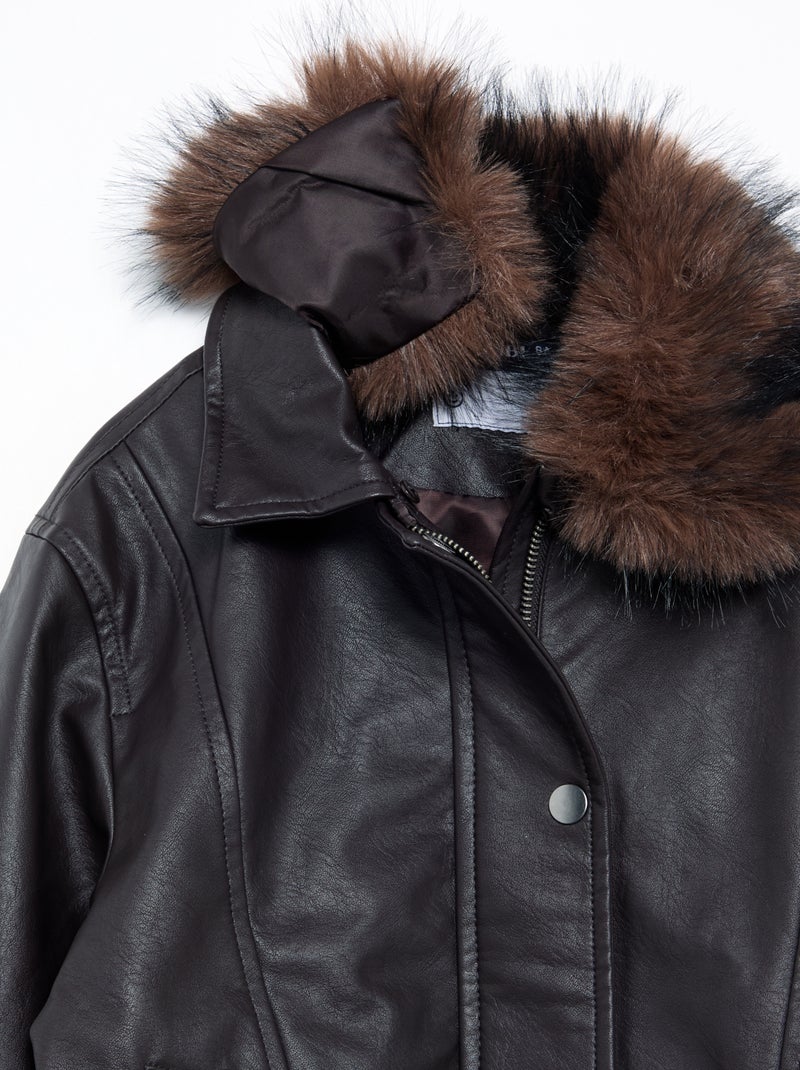 Blouson en simili avec col amovible en fourrure Marron - Kiabi