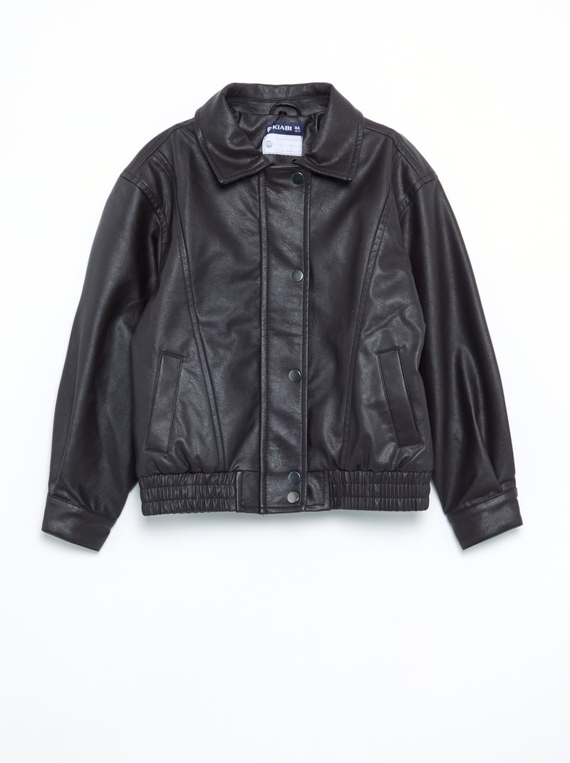 Blouson en simili avec col amovible en fourrure Marron - Kiabi
