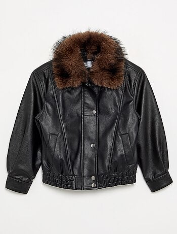Blouson en simili avec col amovible en fourrure