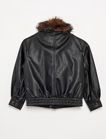 Blouson en simili avec col amovible en fourrure