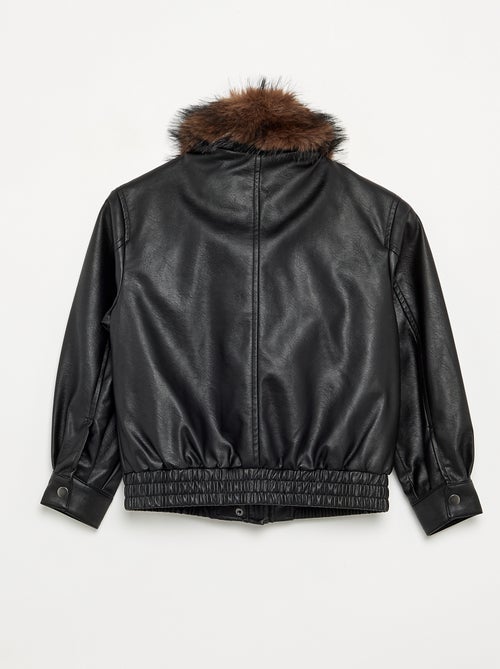 Blouson en simili avec col amovible en fourrure - Kiabi
