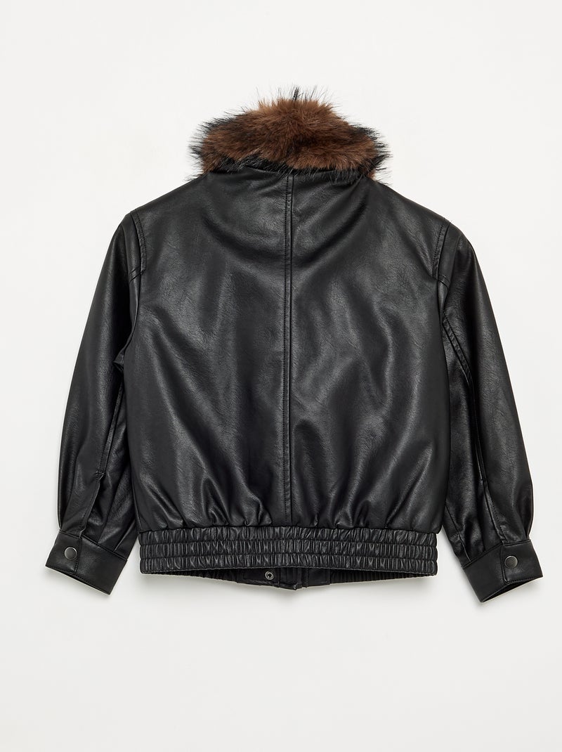 Blouson en simili avec col amovible en fourrure Noir - Kiabi