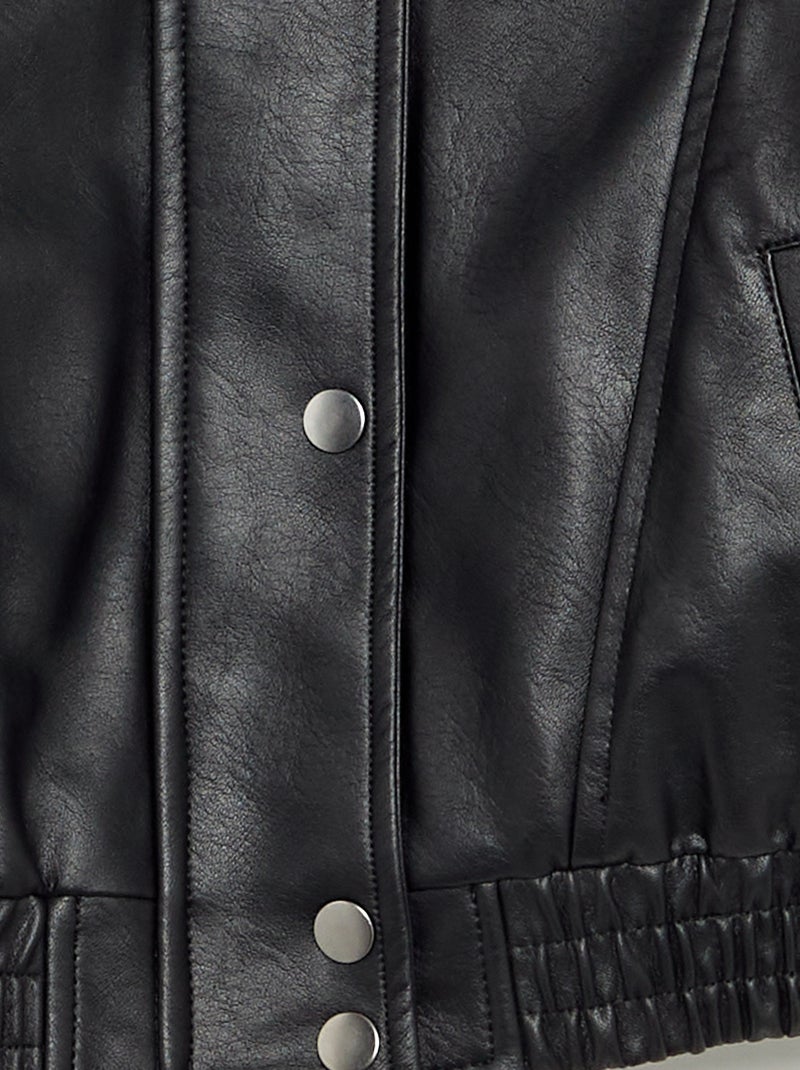Blouson en simili avec col amovible en fourrure Noir - Kiabi