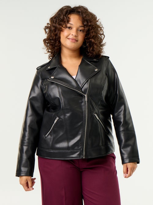 Blouson en simili avec col cranté - Kiabi