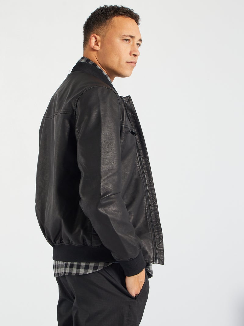 Blouson en simili noir Kiabi