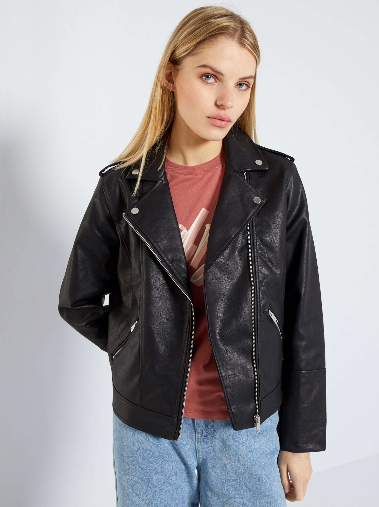 Veste simili cuir femme blouson biker Femme Kiabi