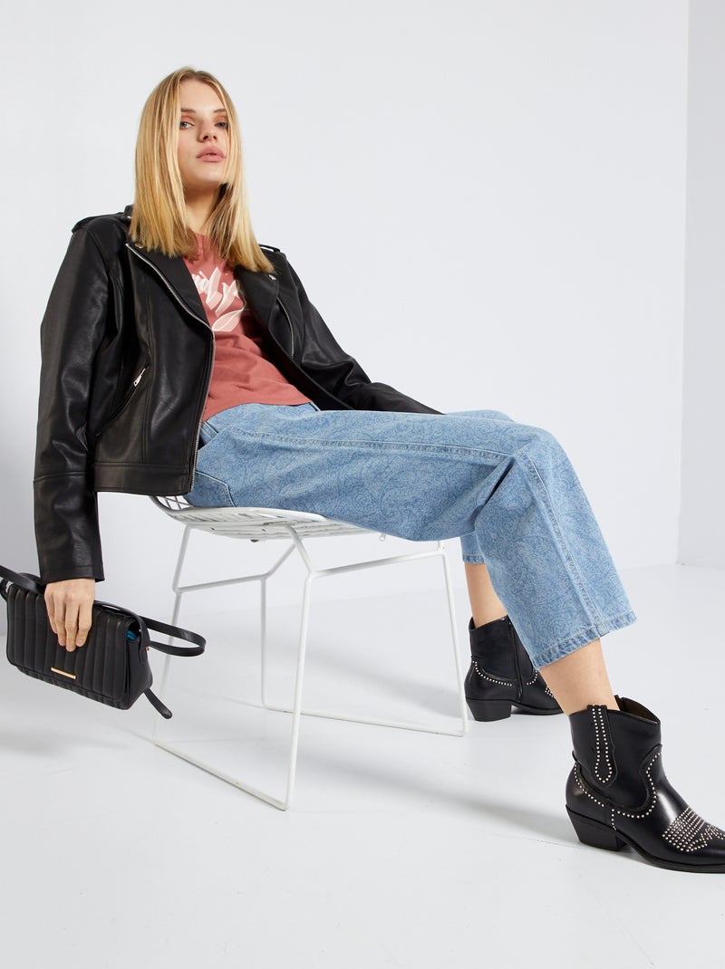 Blouson en simili uni noir - Kiabi