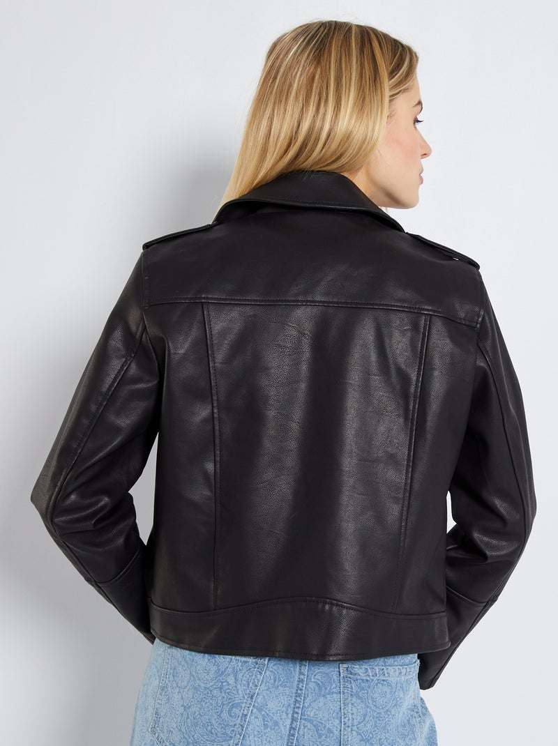 Blouson en simili uni noir - Kiabi
