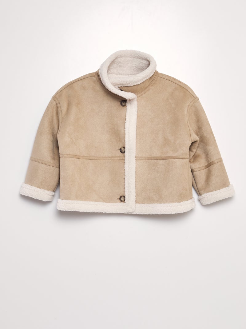 Blouson en suédine et effet moutonné Beige - Kiabi