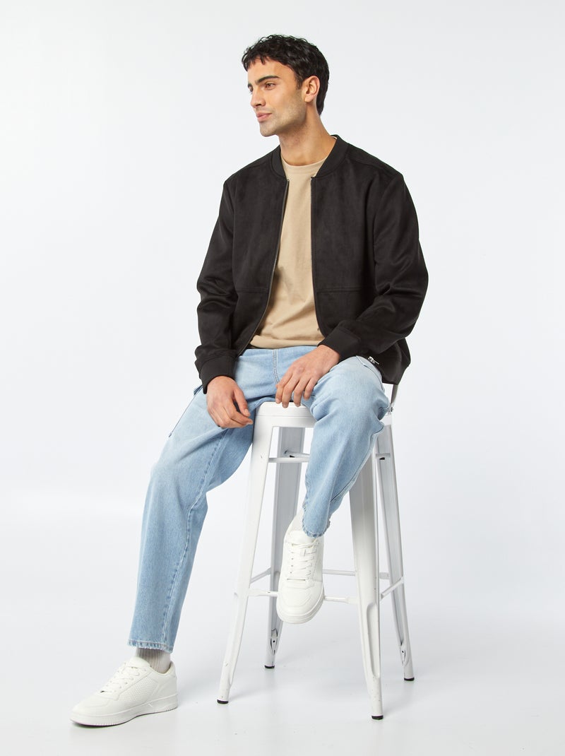 Blouson en suédine zippé Noir - Kiabi