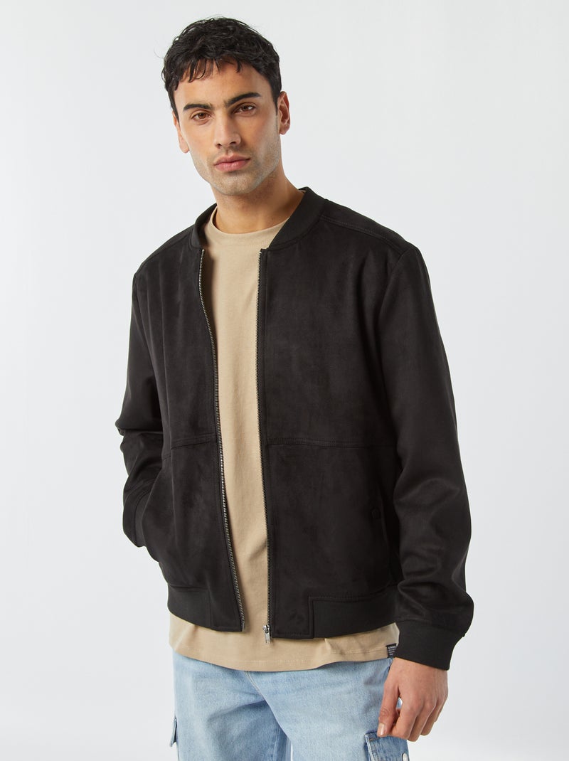 Blouson en suédine zippé Noir - Kiabi