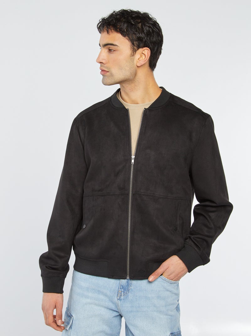 Blouson en suédine zippé Noir - Kiabi