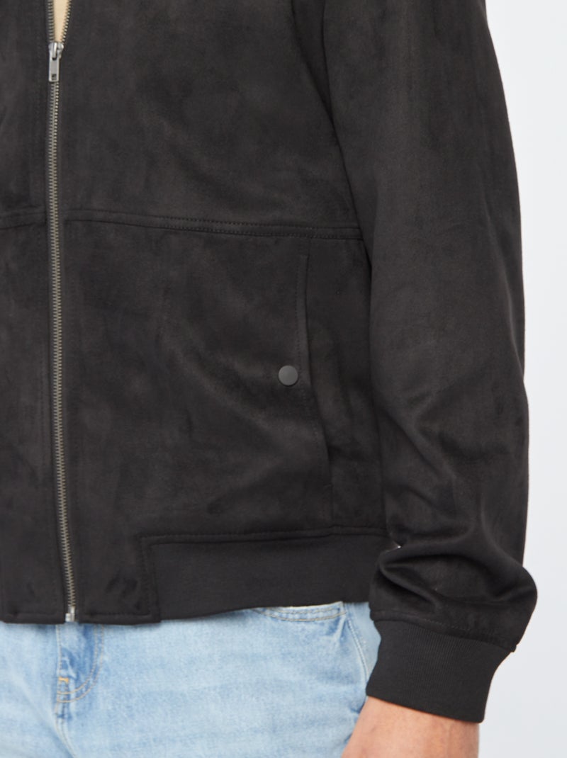 Blouson en suédine zippé Noir - Kiabi