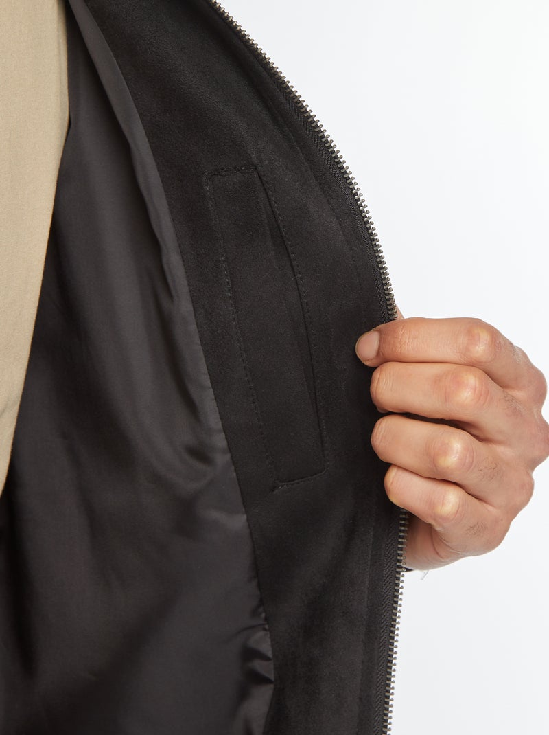 Blouson en suédine zippé Noir - Kiabi