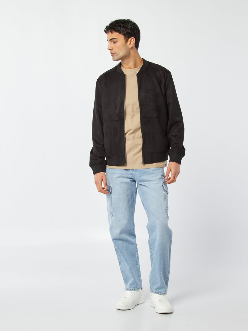 Blouson en suédine zippé Noir - Kiabi