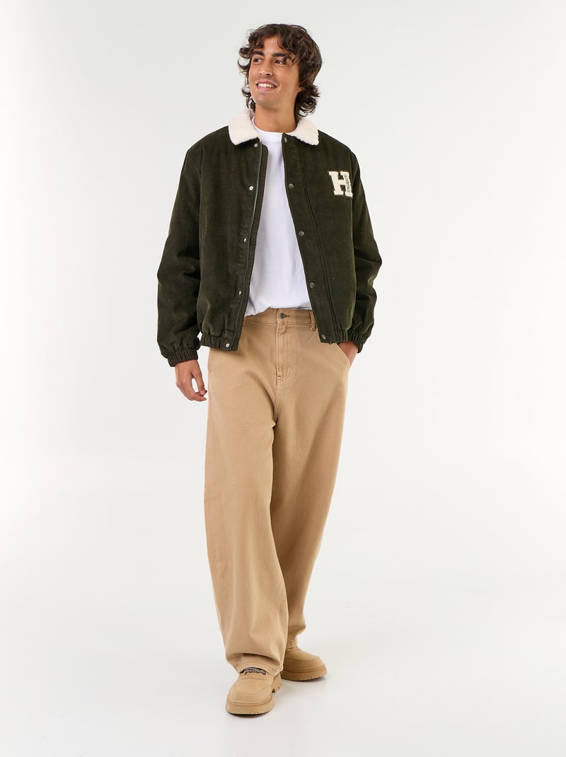 Blouson en velours côtelé col effet moutonné Vert - Kiabi